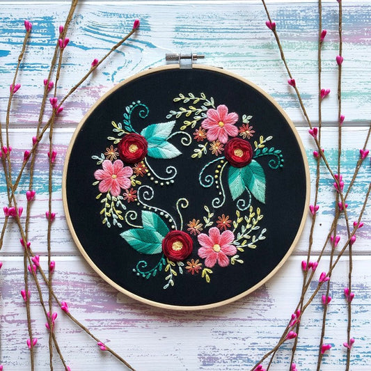 Red Roses on Black Fabric - Hand Embroidery Pattern