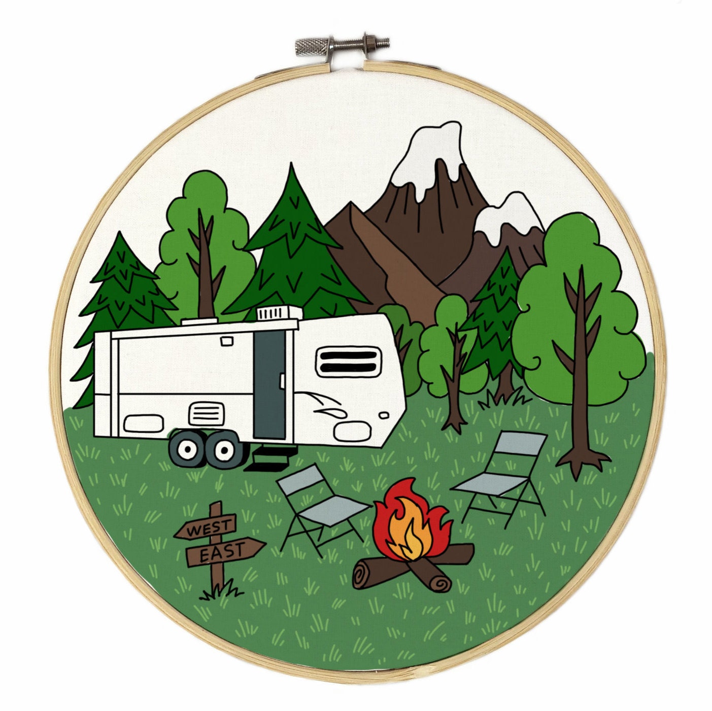 Camping Travel Trailer Hand Embroidery Pattern