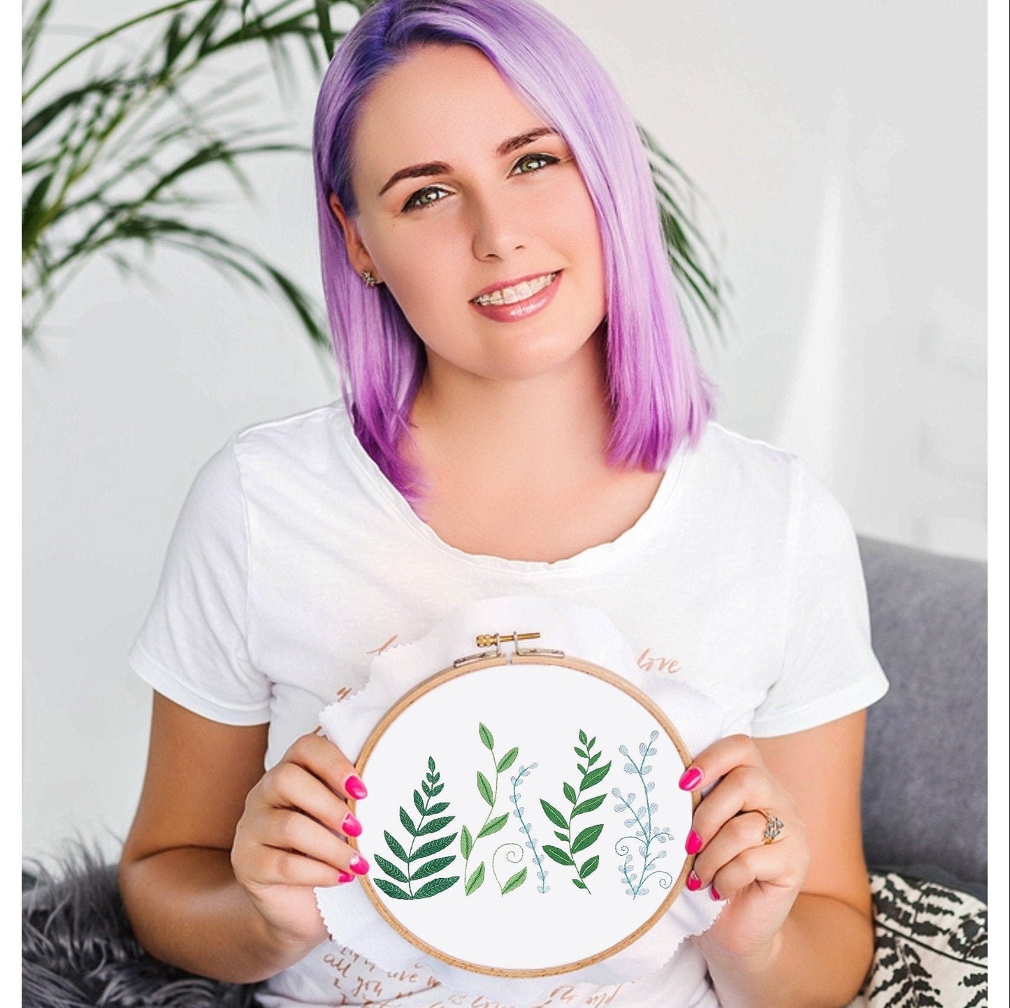 Green Leaves Hand Embroidery Pattern