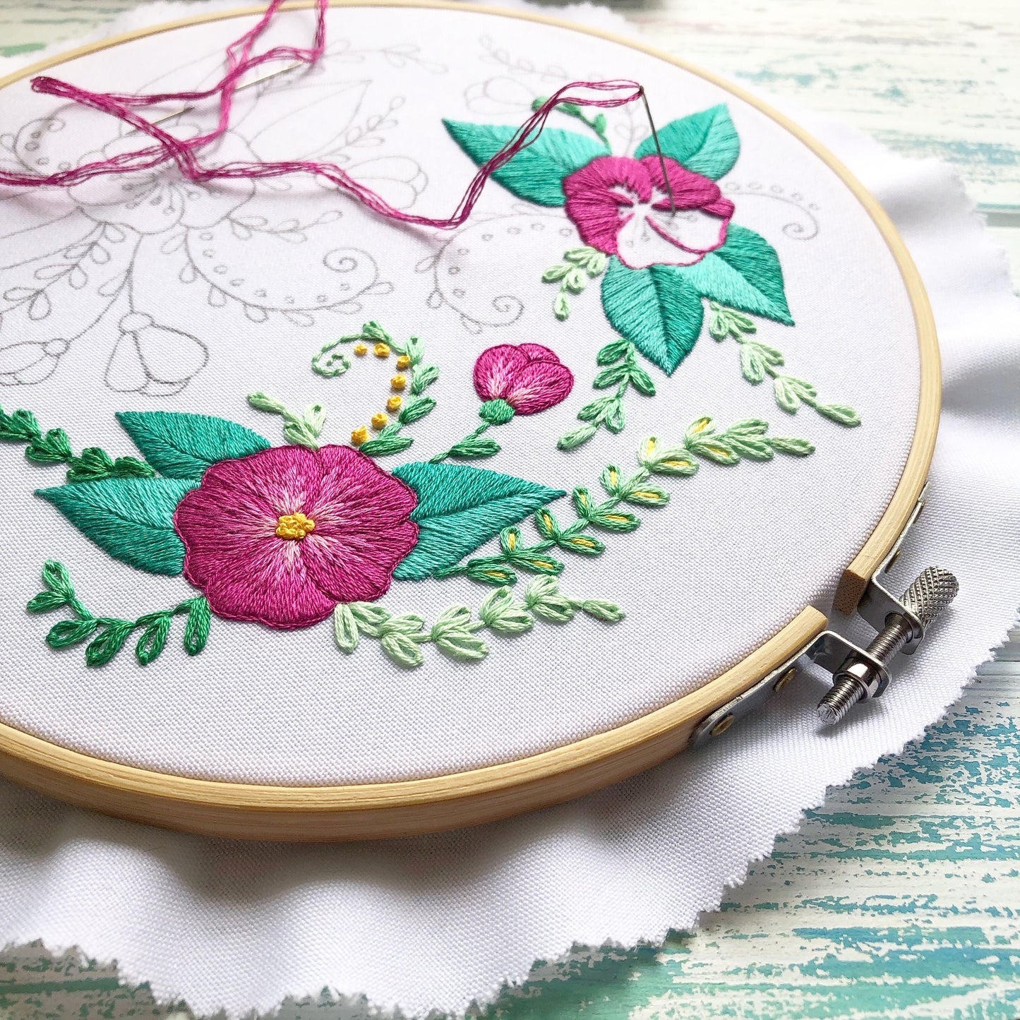 Magnolia Flower Wreath - Hand Embroidery Pattern