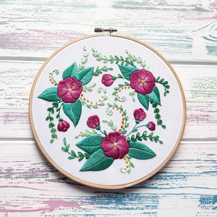 Magnolia Flower Wreath - Hand Embroidery Pattern