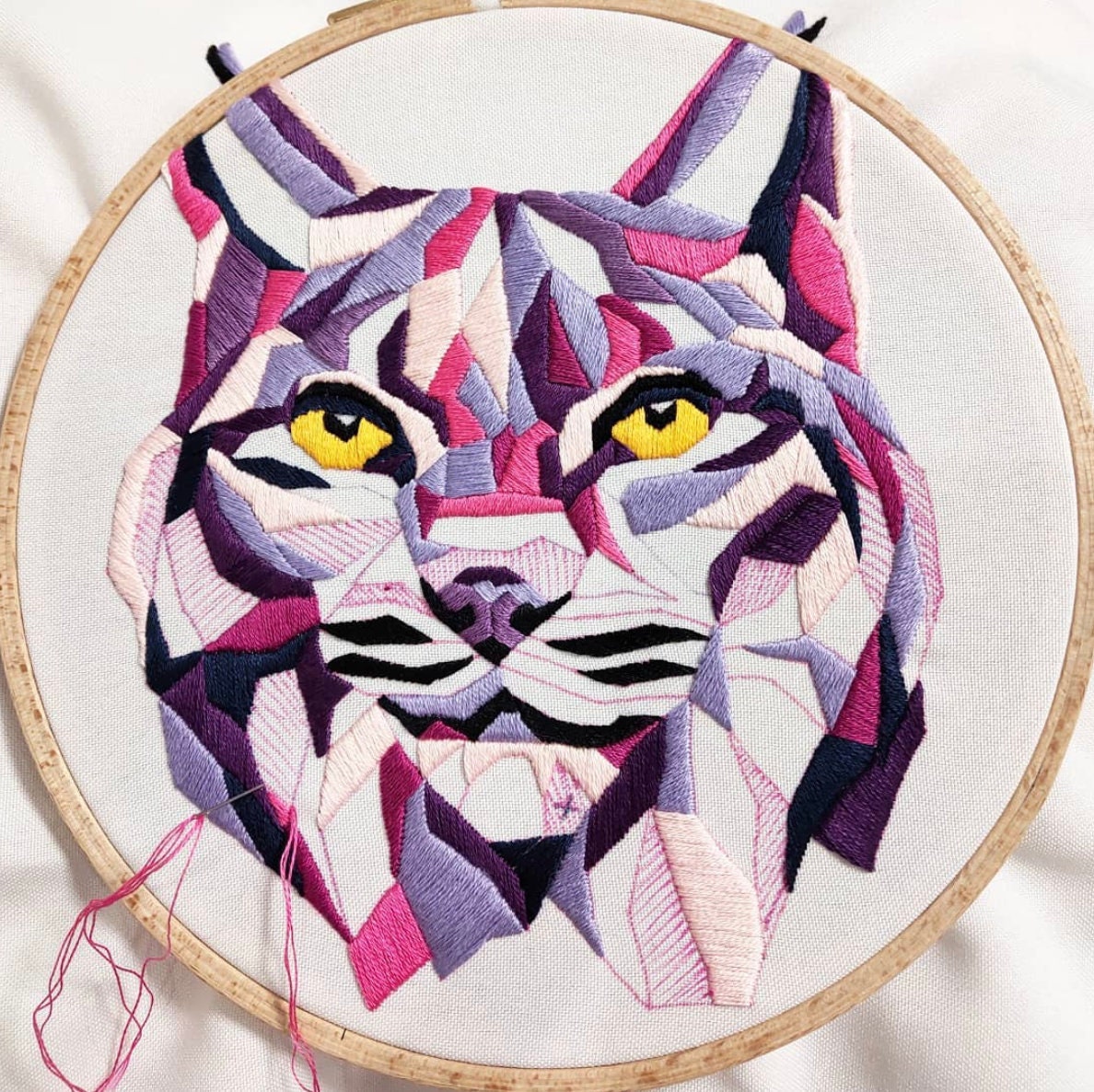 Geometric Bobcat Purple Version - Hand Embroidery Pattern