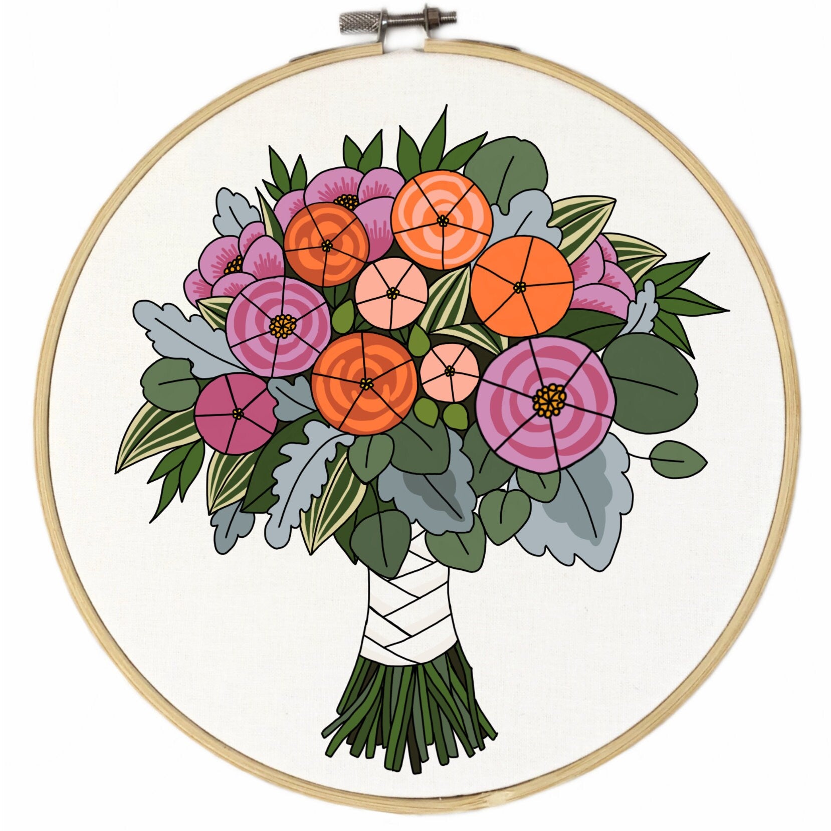 Roses and Peonies Wedding Bouquet - Hand Embroidery Pattern ...