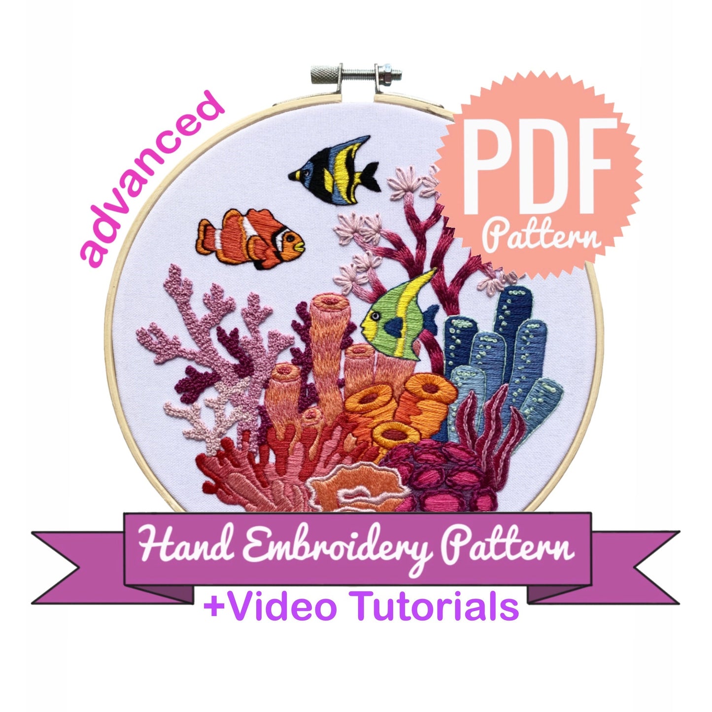 Corals and Sea Fishes Hand Embroidery Pattern + Complete Video Course