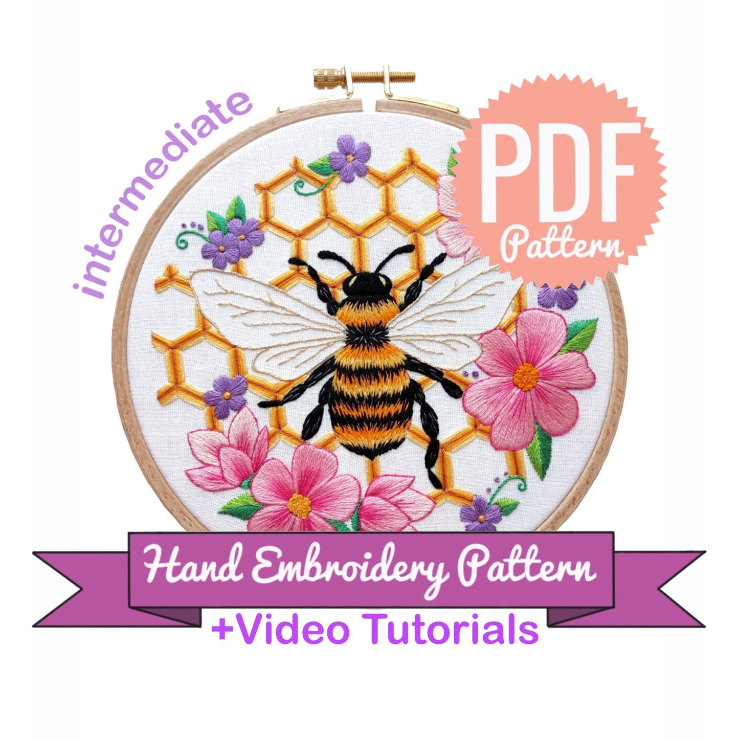 Queen Bee Hand Embroidery Pattern + Complete Video Course