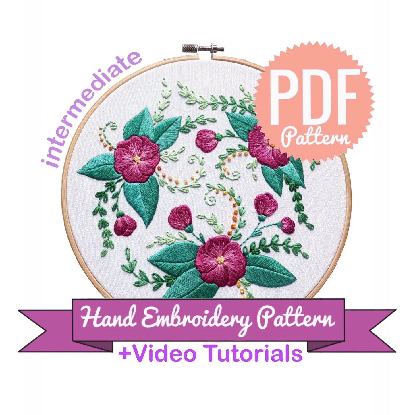 Magnolia Flower Wreath - Hand Embroidery Pattern