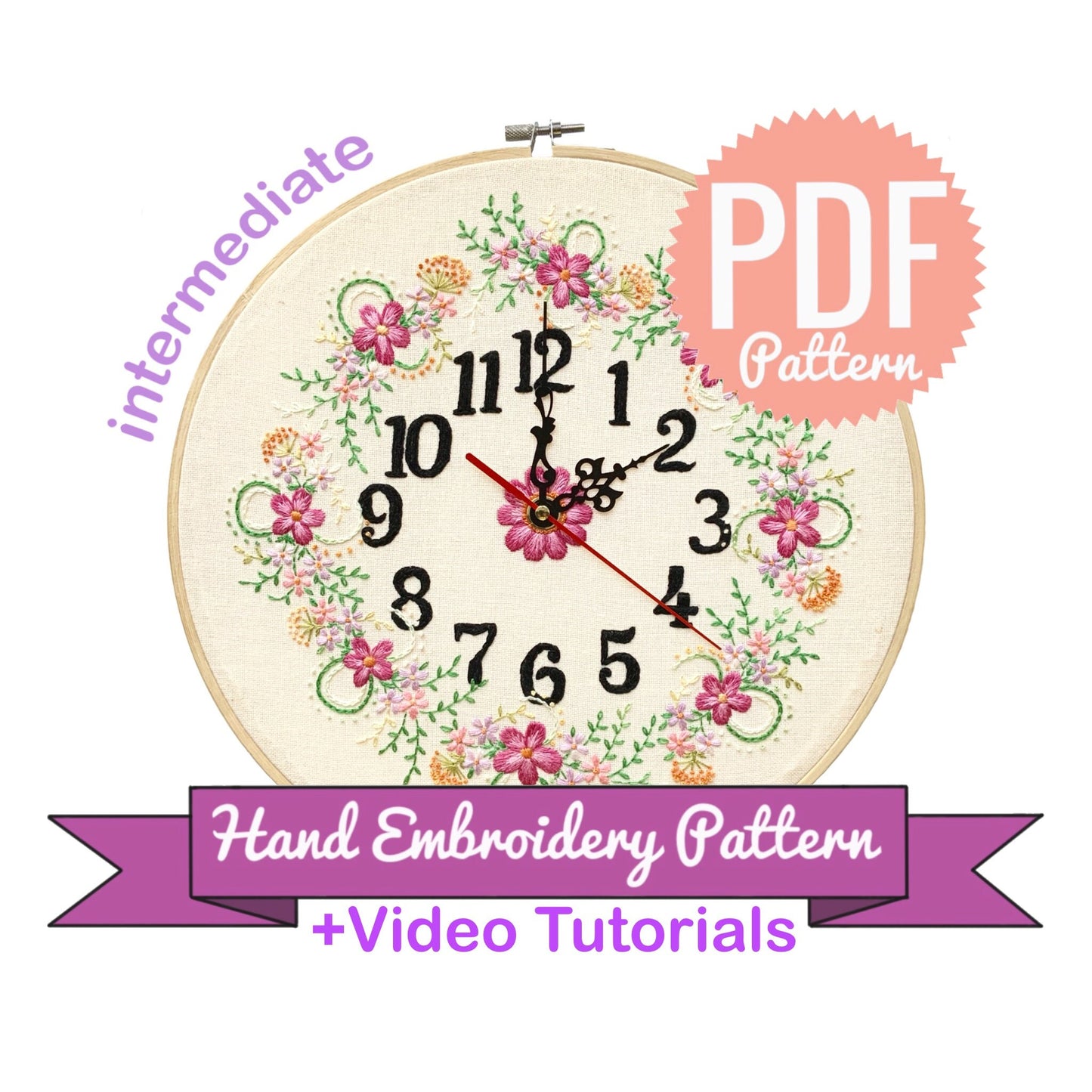 Spring Floral Clocks - Hand Embroidery Pattern