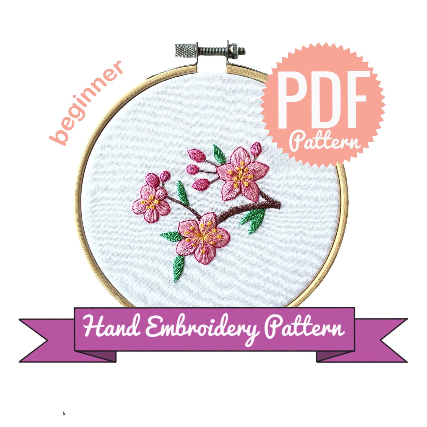 Cherry Blossom Small Version Hand Embroidery Pattern