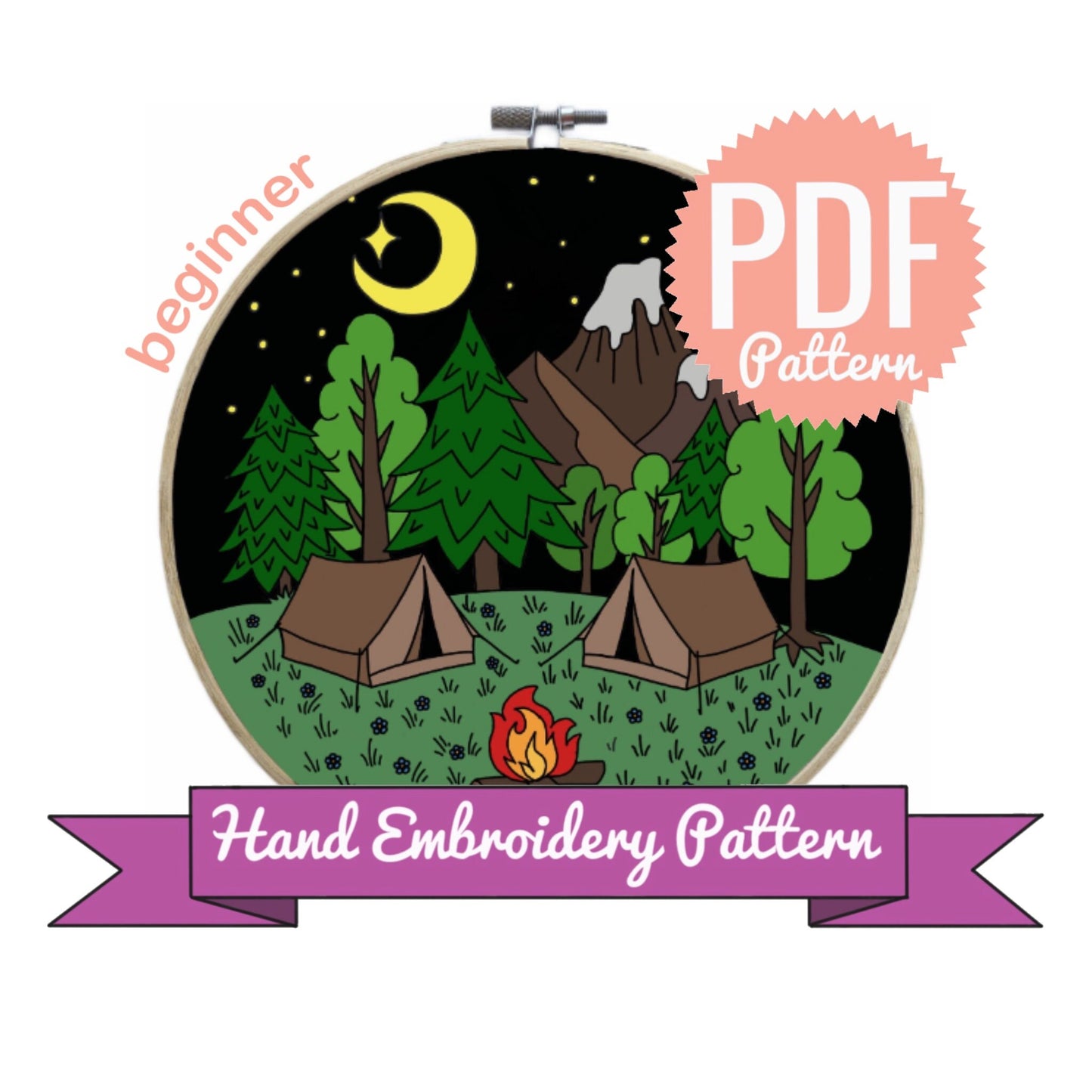 Night Camping Hand Embroidery Pattern