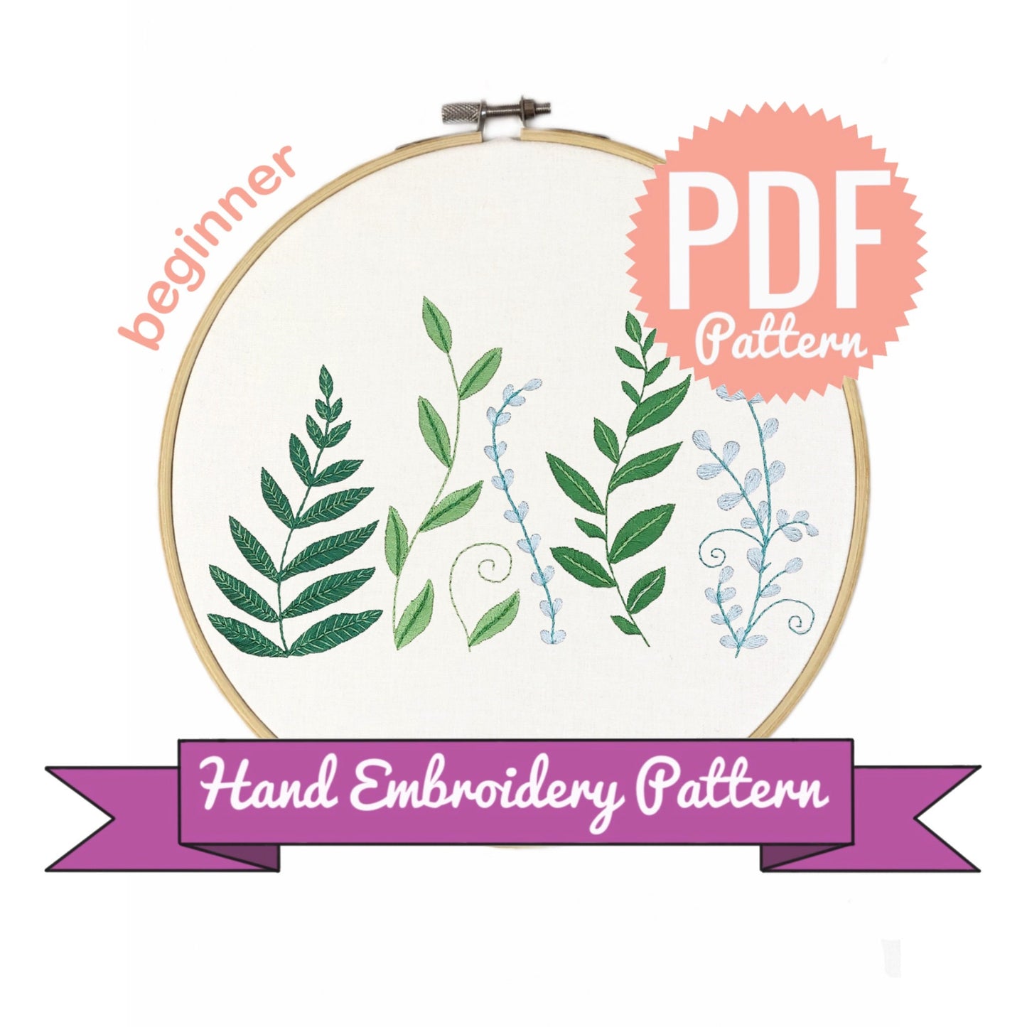 Green Leaves Hand Embroidery Pattern