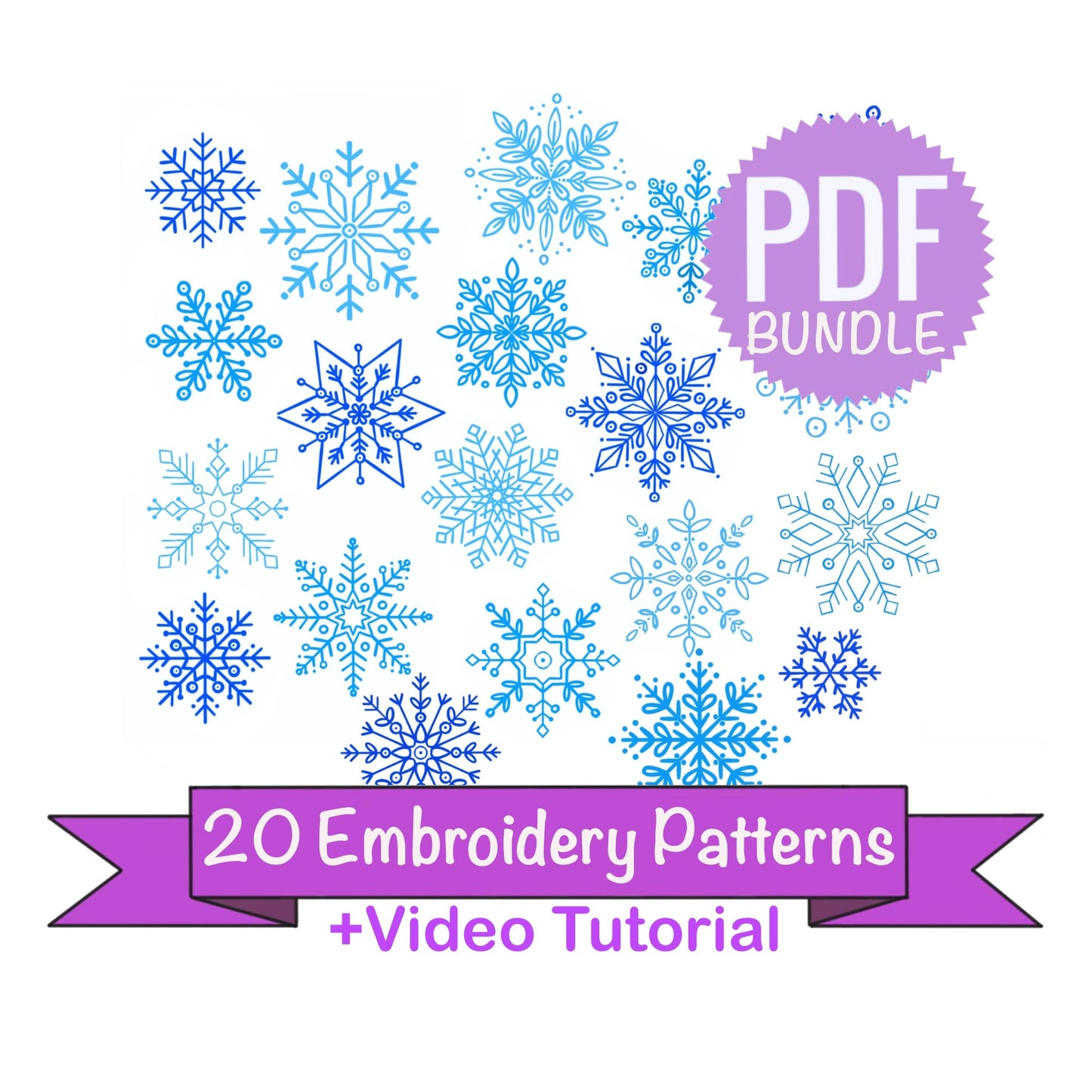 Set of 20 Snowflake Designs - Hand Embroidery Pattern
