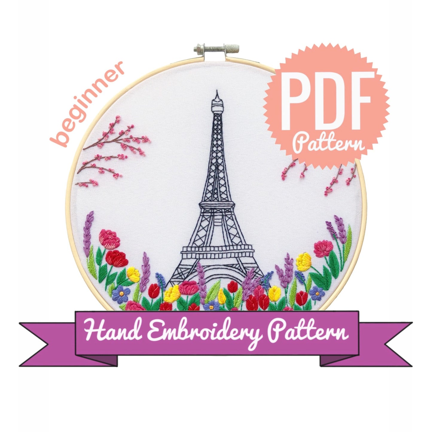Paris Eiffel Tower - Hand Embroidery Pattern