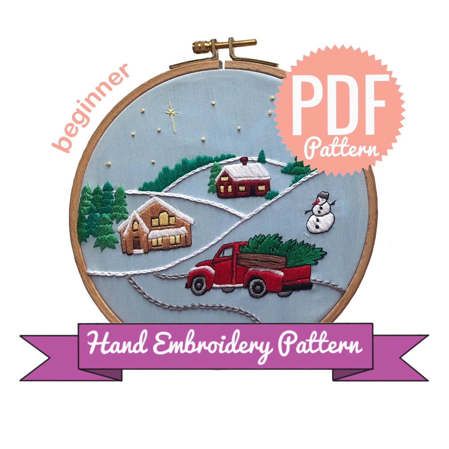 Christmas Truck Hand Embroidery Pattern