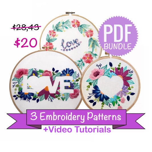 Valentines Day Bundle of 3 Hand Embroidery Patterns