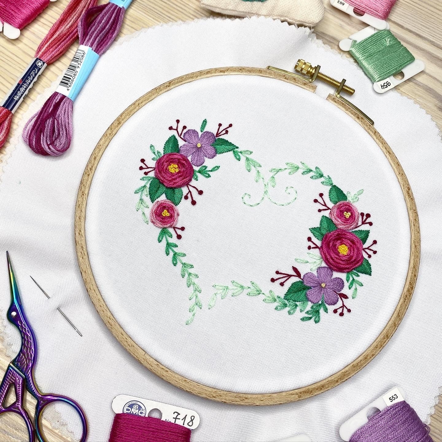 Simple Floral Heart - Hand Embroidery Pattern + Video Tutorial