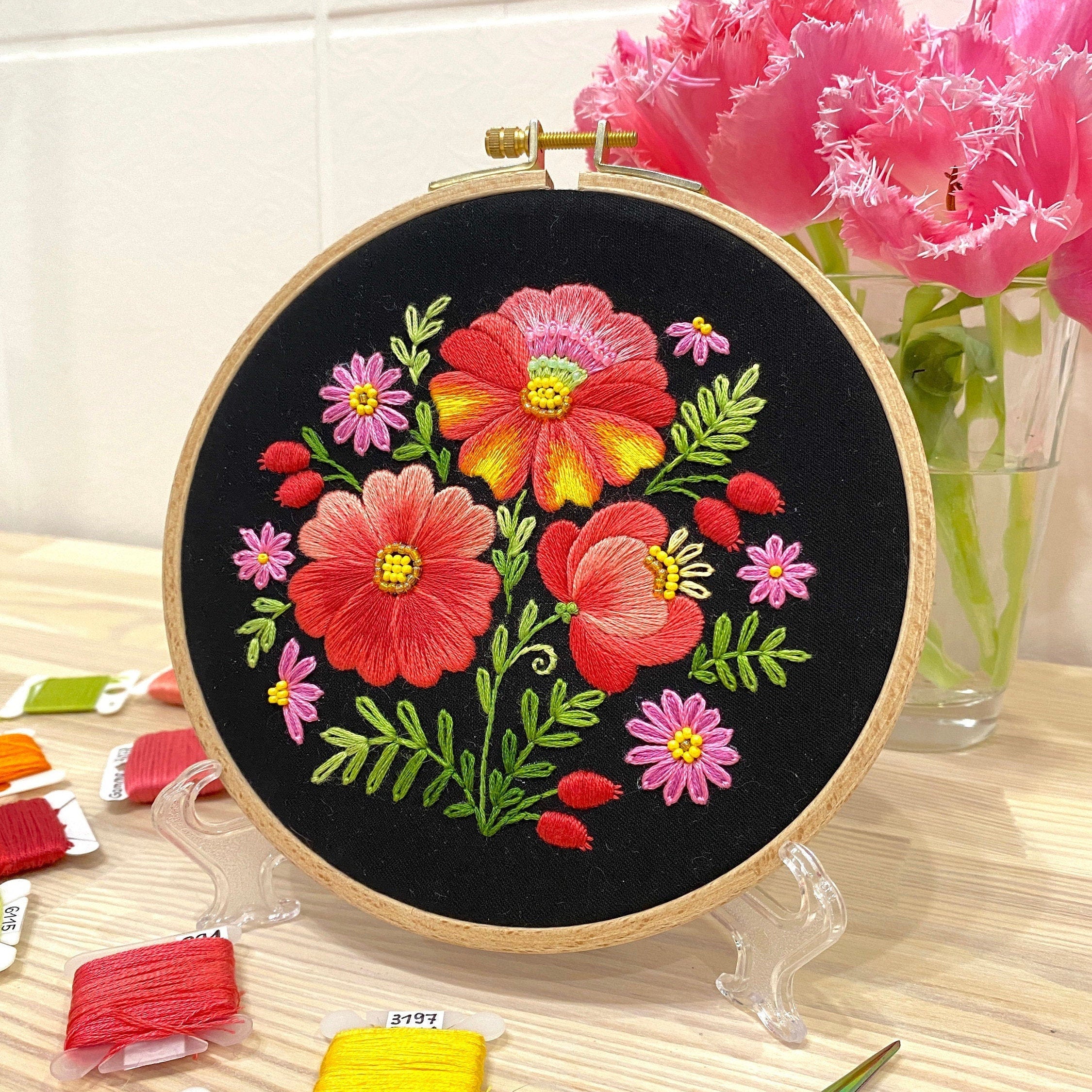 Wild Flowers Bouquet - Floral Hand Embroidery Pattern + Complete Video ...