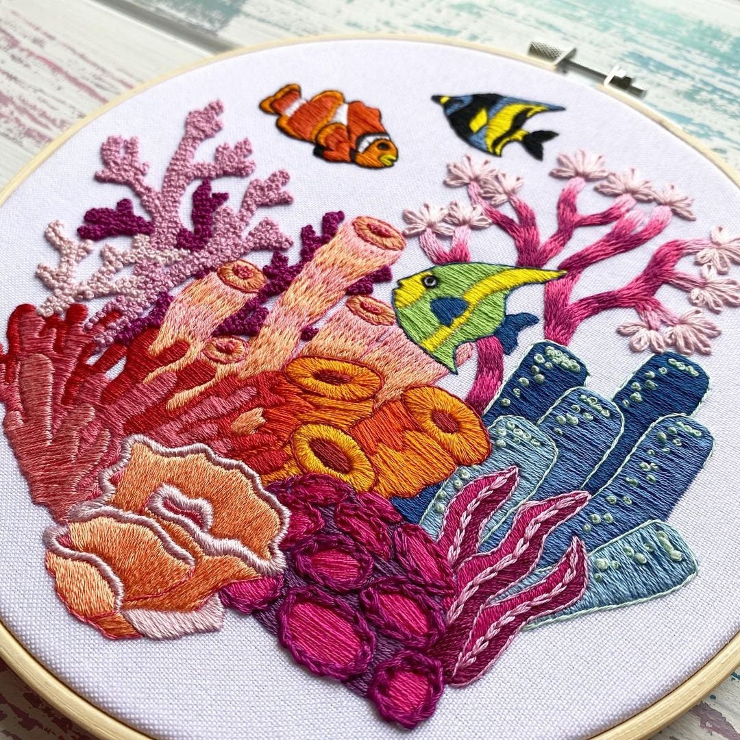 Corals and Sea Fishes Hand Embroidery Pattern + Complete Video Course