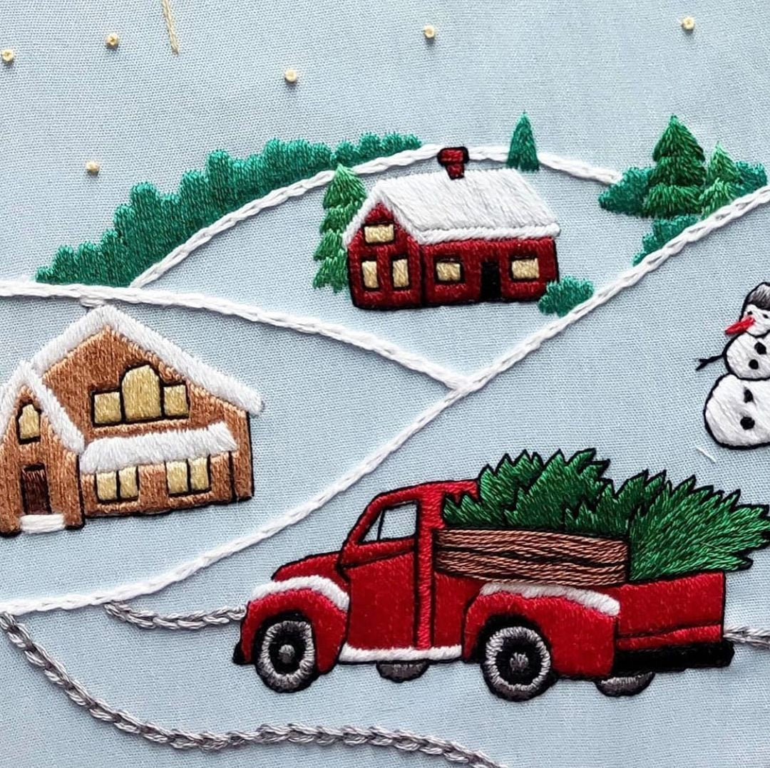 Christmas Truck Hand Embroidery Pattern
