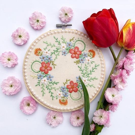 Spring Flower Wreath - Hand Embroidery Pattern