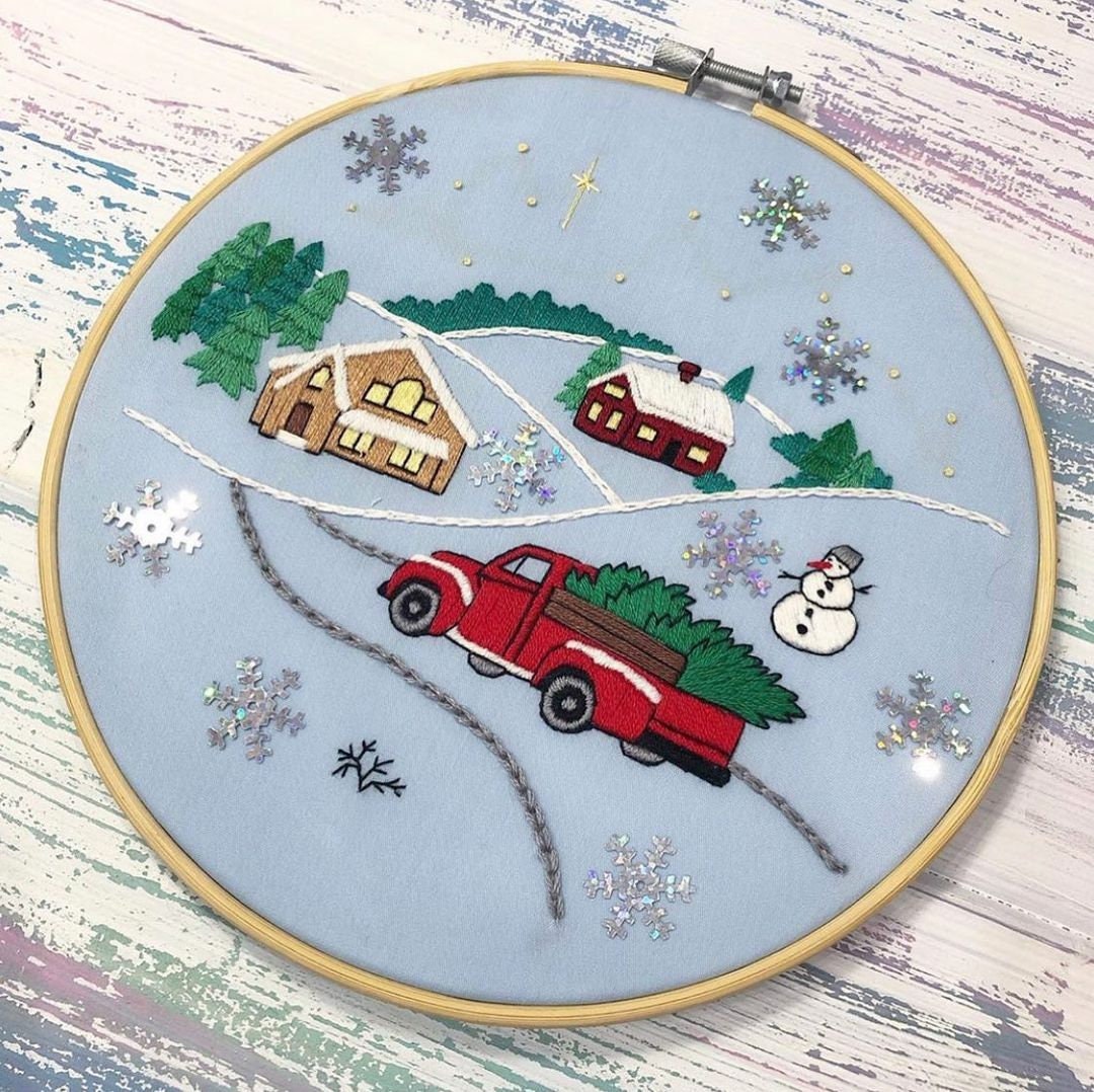 Christmas Truck Hand Embroidery Pattern
