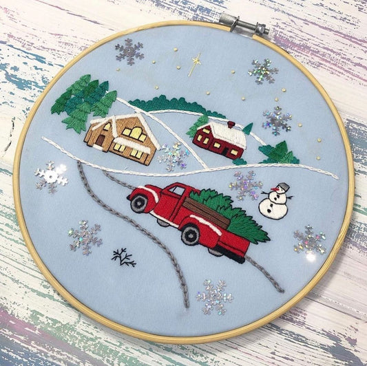 Christmas Truck Hand Embroidery Pattern