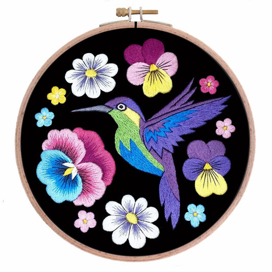 Patches and Brooches - Hand Embroidery Pattern | Hummingbird and Flowers