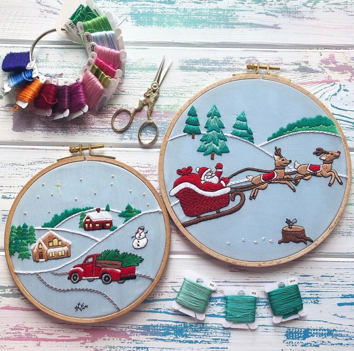 Christmas Bundle: Santa Claus & Red Truck with Christmas Tree | Hand Embroidery Patterns