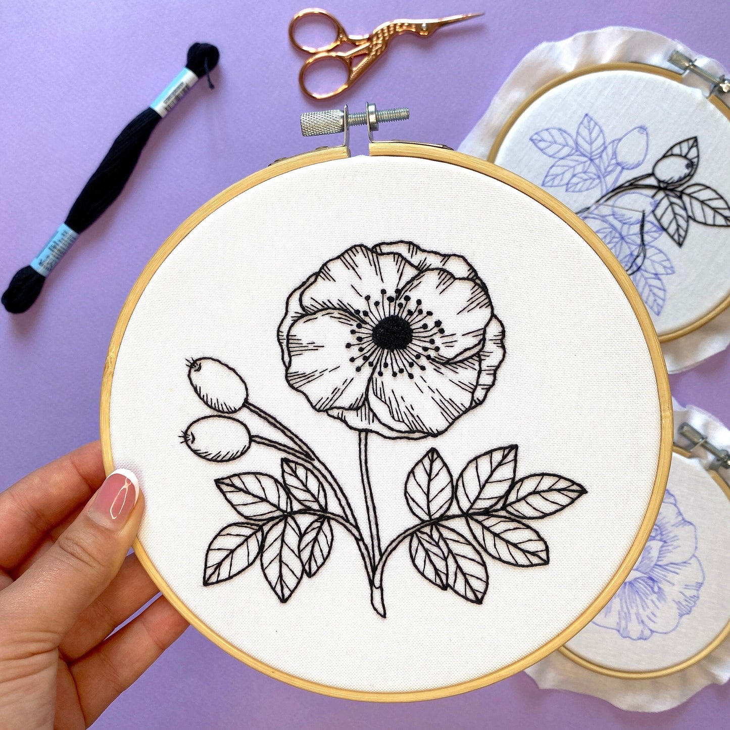 Wild Rose Blackwork Embroidery Pattern + Complete Video Course