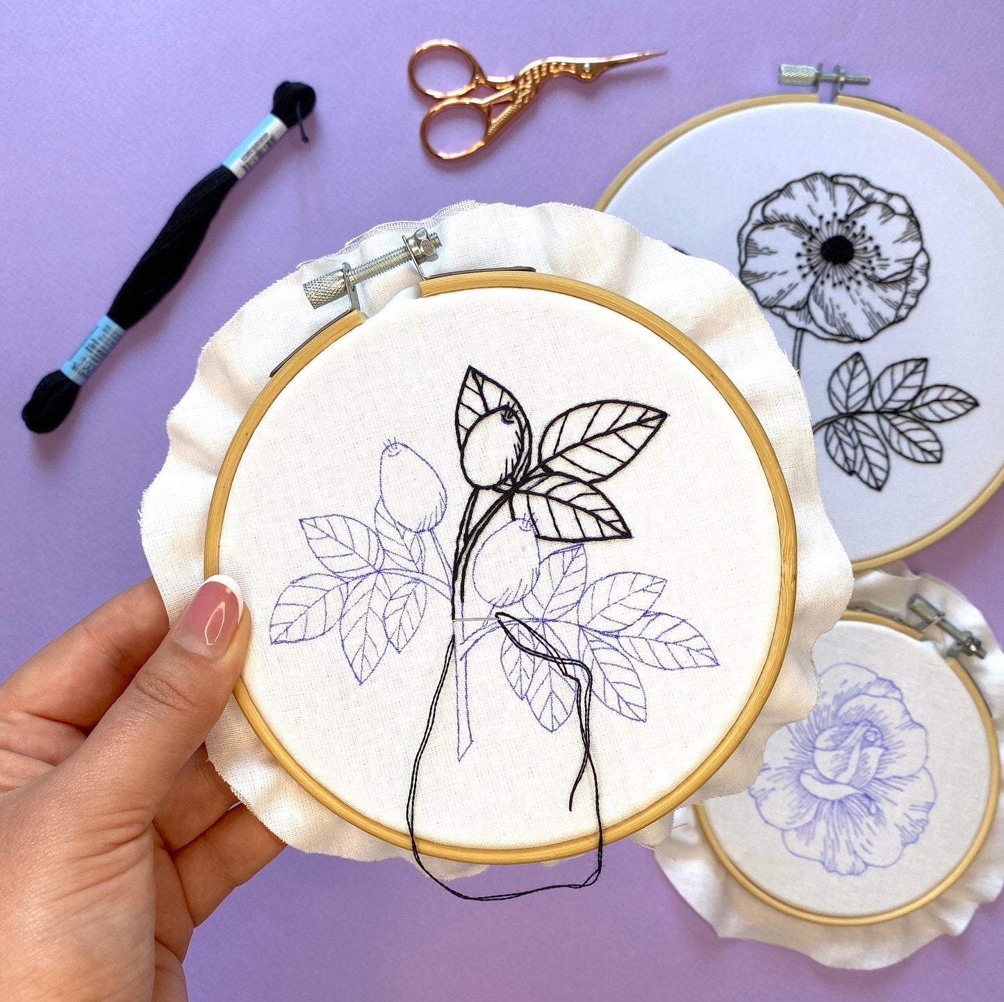 Wild Rose Blackwork Embroidery Pattern + Complete Video Course