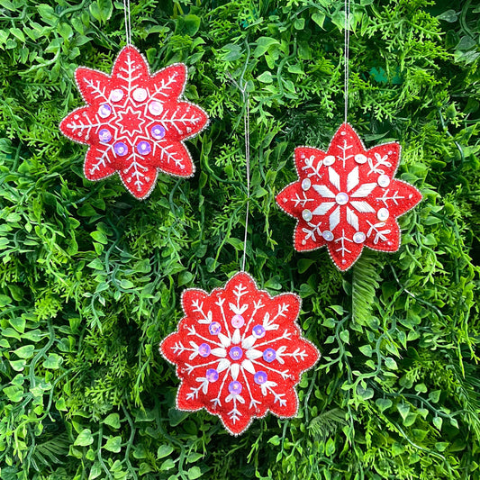 Set of 3 Snowflakes Christmas Ornaments - Hand Embroidery Pattern + Video Tutorial