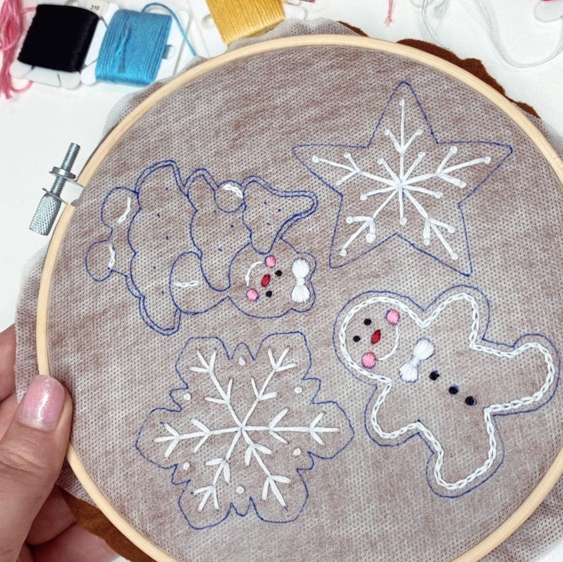 Gingerbread Cookies Christmas Ornaments - Hand Embroidery Pattern