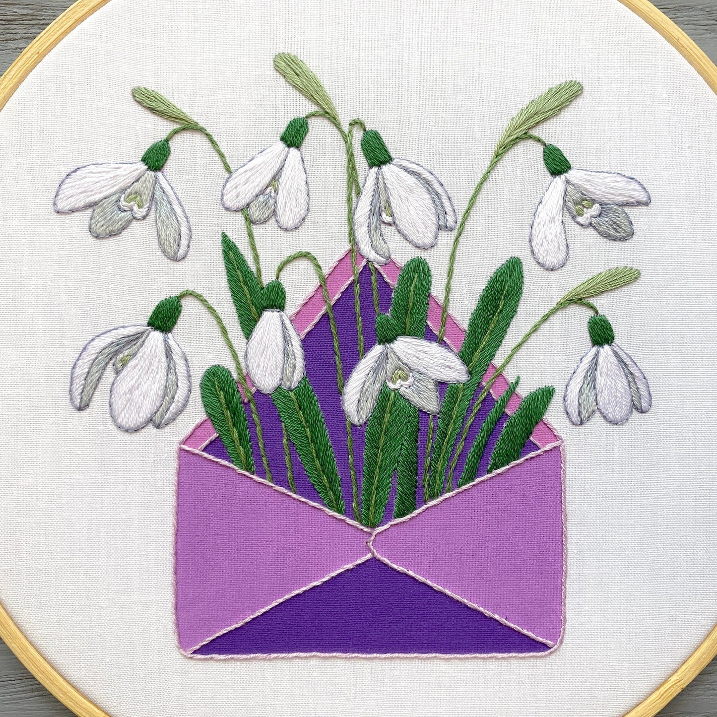 Snowdrops in the Envelope - Hand Embroidery Pattern + Complete Video Course