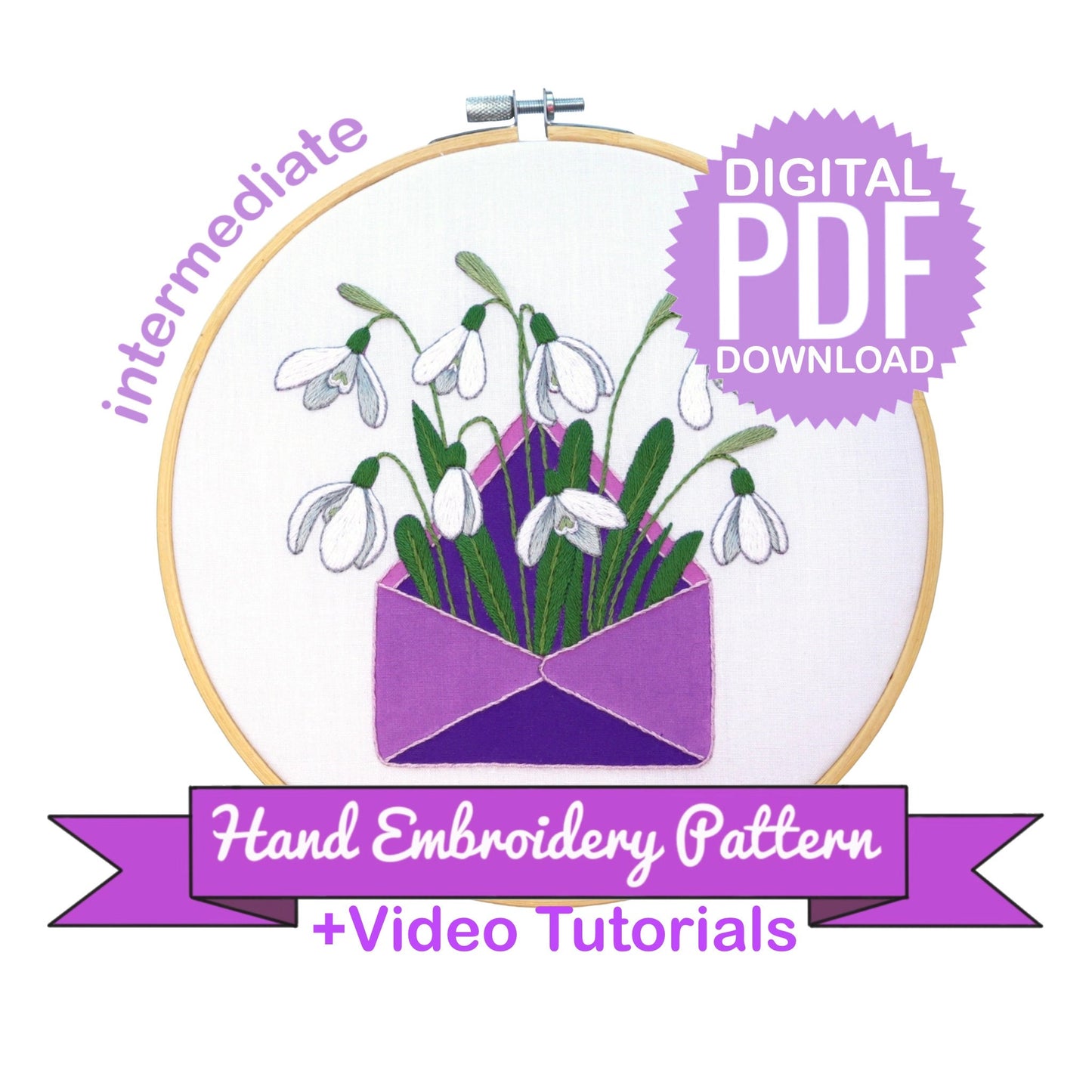 Snowdrops in the Envelope - Hand Embroidery Pattern + Complete Video Course