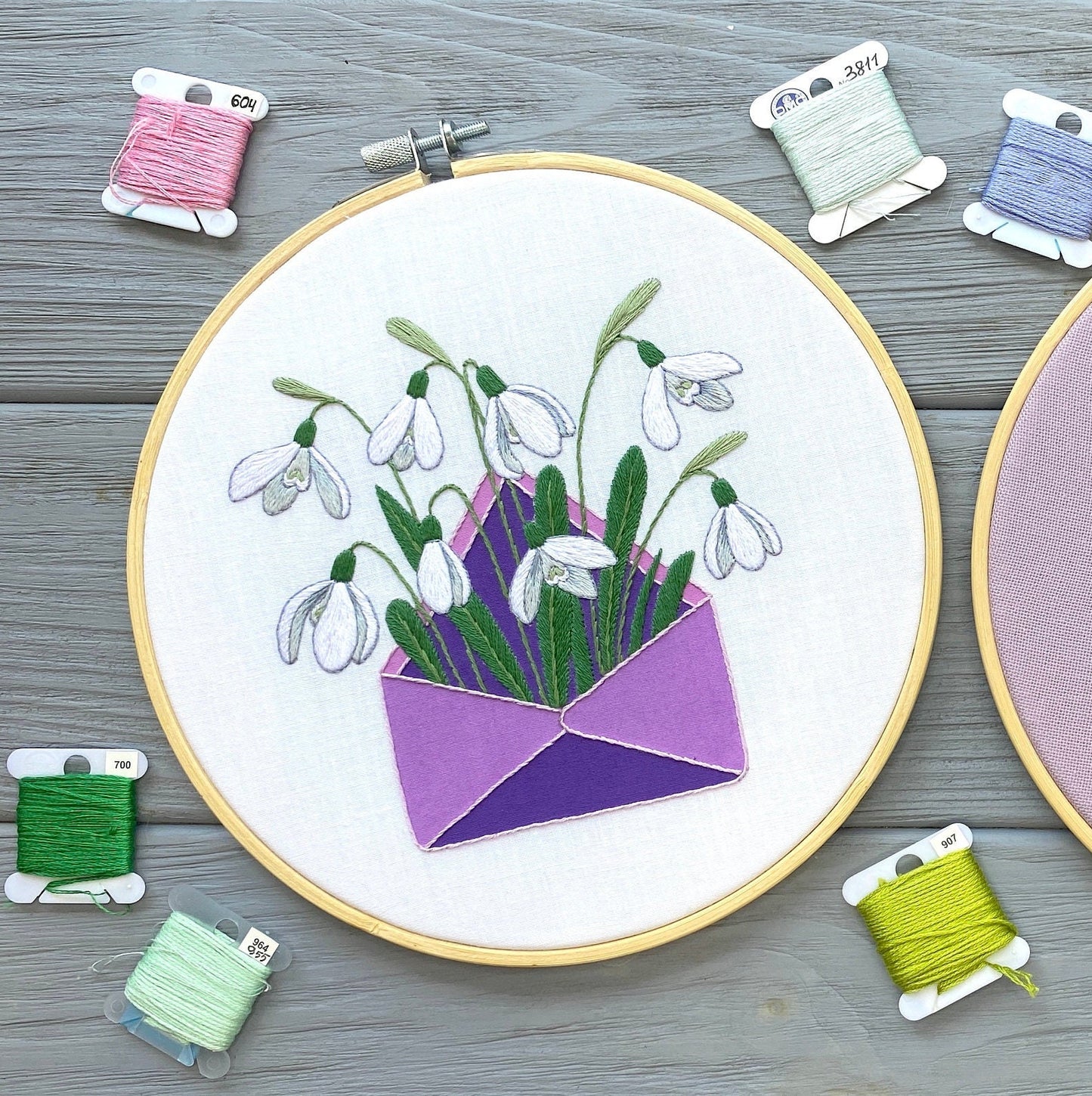 Snowdrops in the Envelope - Hand Embroidery Pattern + Complete Video Course