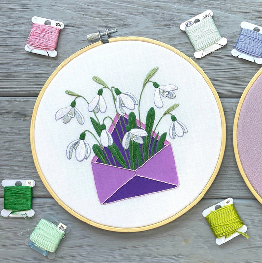 Snowdrops in the Envelope - Hand Embroidery Pattern + Complete Video Course