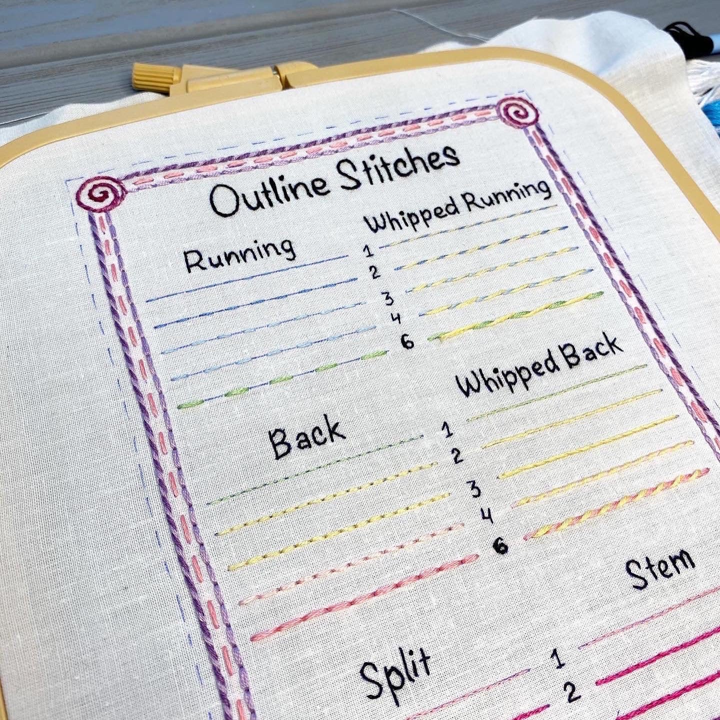 Outline Stitches Sampler for Beginners - Hand Embroidery PDF Pattern | Embroidery Samplers Guide Book