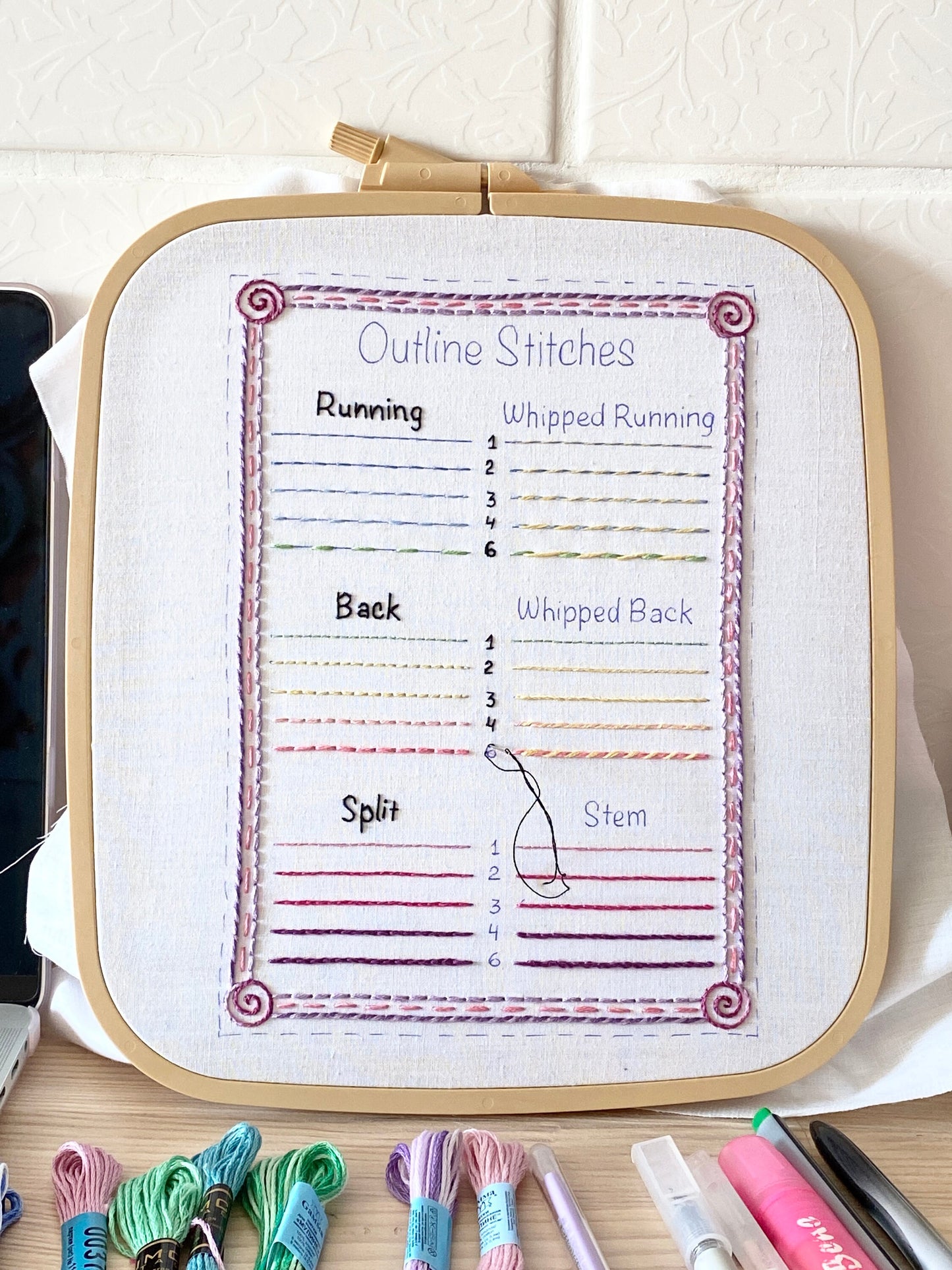 Outline Stitches Sampler for Beginners - Hand Embroidery PDF Pattern | Embroidery Samplers Guide Book