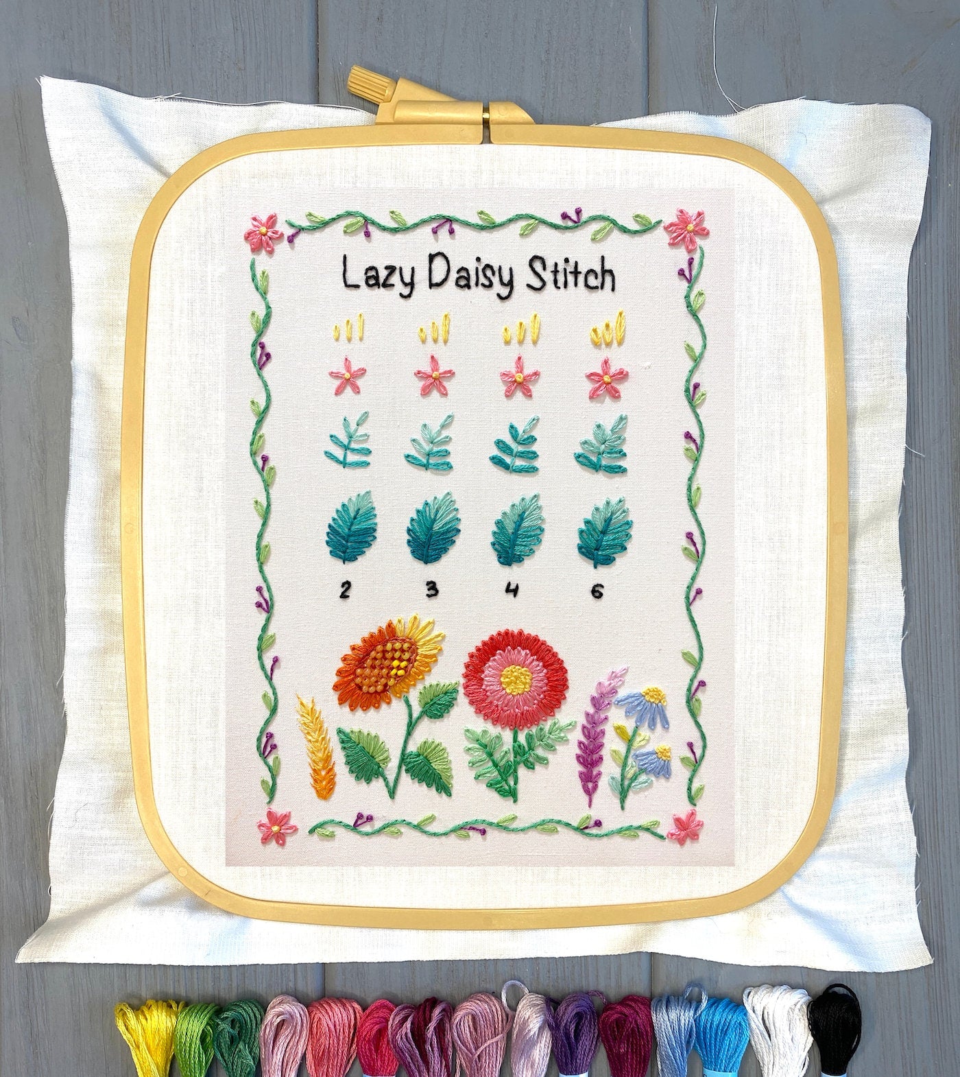Lazy Daisy Stitch Sampler Page for Beginners - Hand Embroidery Pattern | Embroidery Samplers Guide