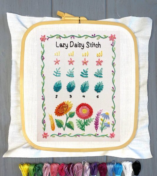 Lazy Daisy Stitch Sampler Page for Beginners - Hand Embroidery Pattern | Embroidery Samplers Guide