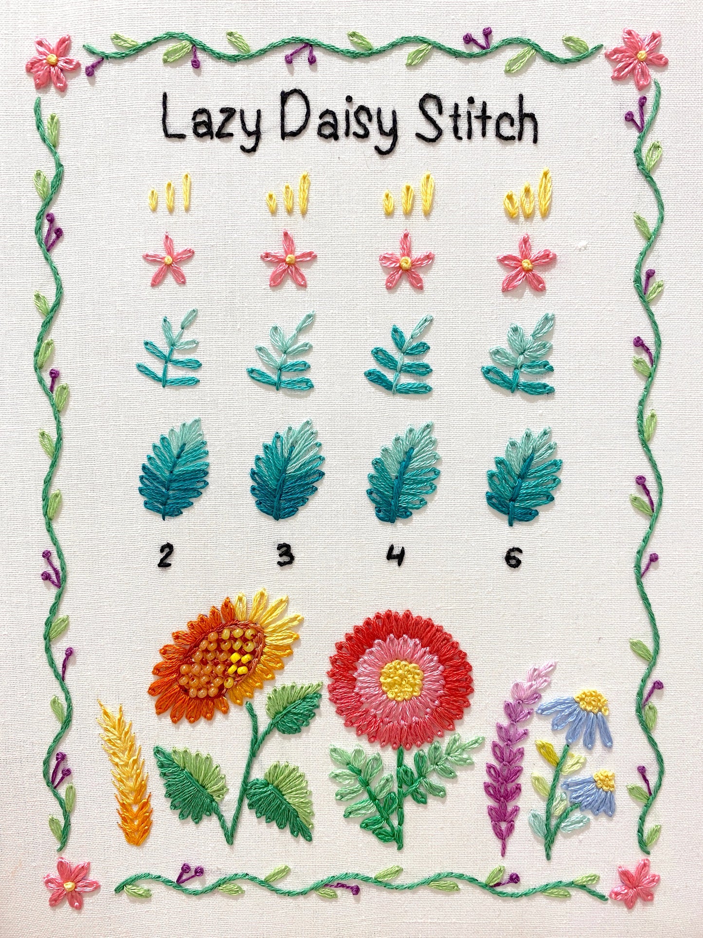 Lazy Daisy Stitch Sampler Page for Beginners - Hand Embroidery Pattern | Embroidery Samplers Guide