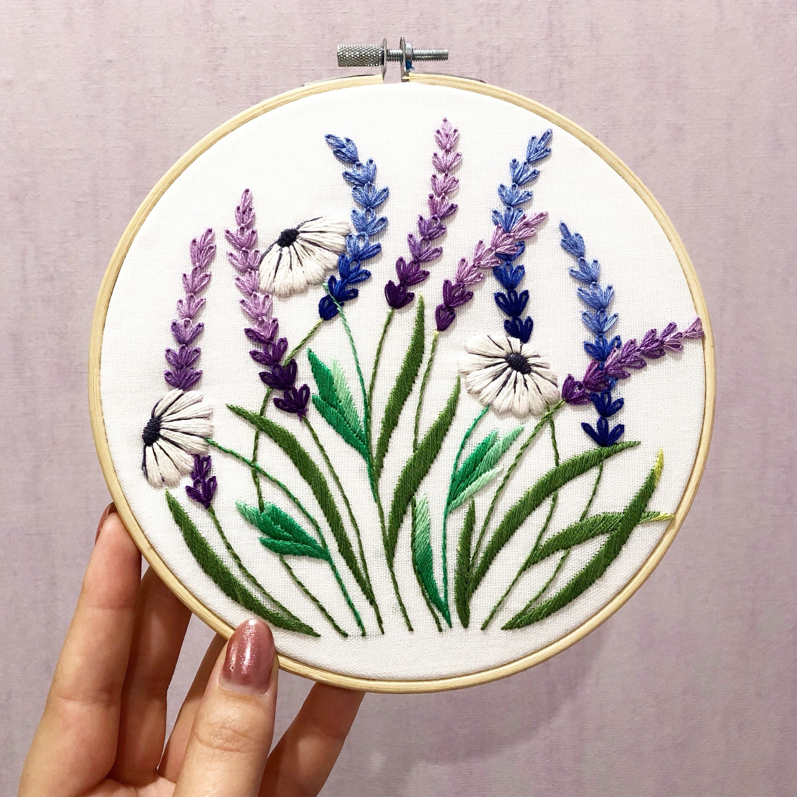 Lavender and White Daisy - Hand Embroidery Pattern – Embroidery Art by Nat