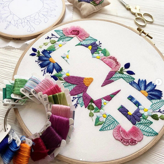 Big Floral LOVE Negative Space Hand Embroidery Pattern + Complete Video Course