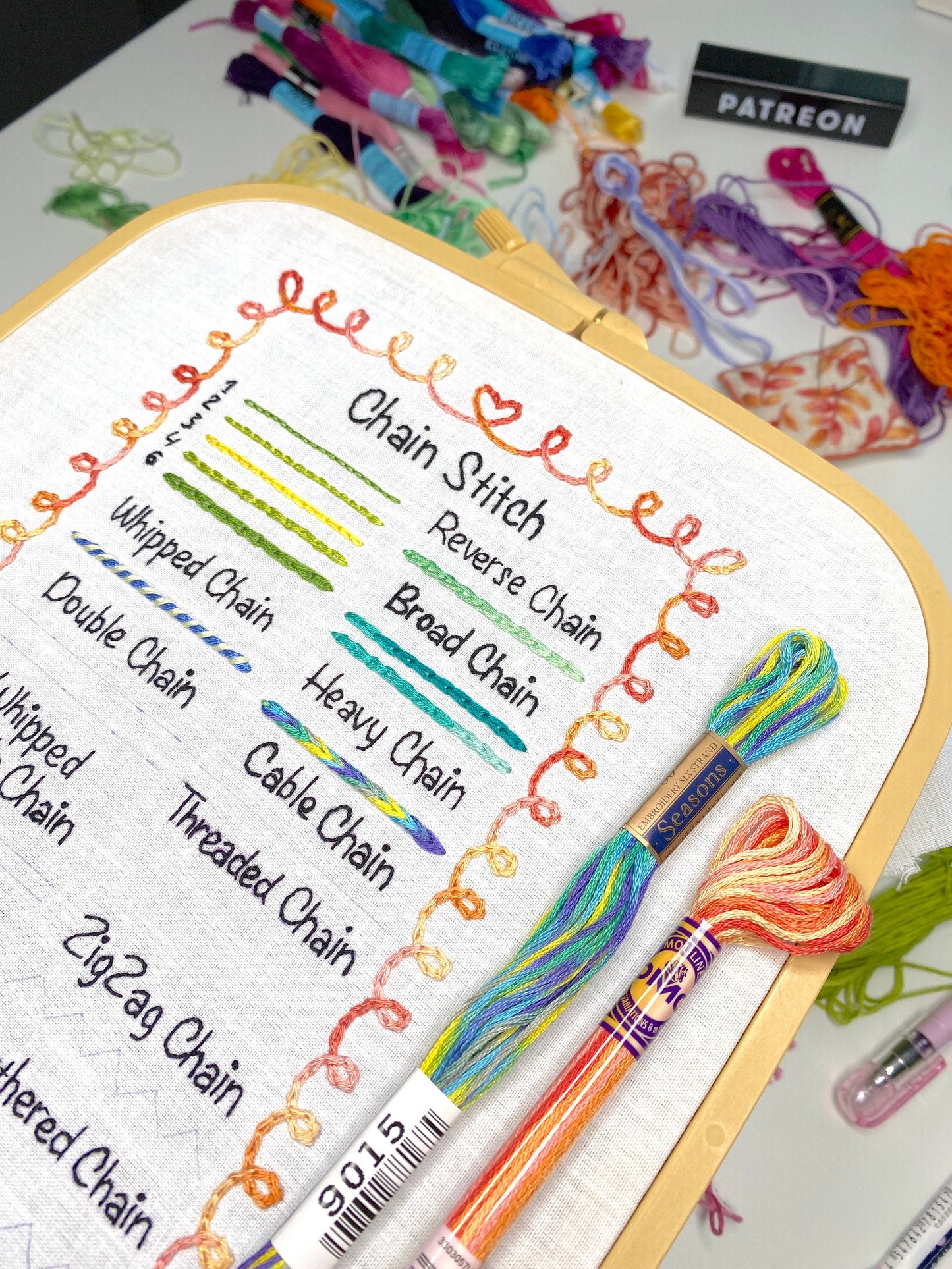 Chain Stitch Sampler Page for Beginners, Hand Embroidery PDF Pattern + Video Tutorials