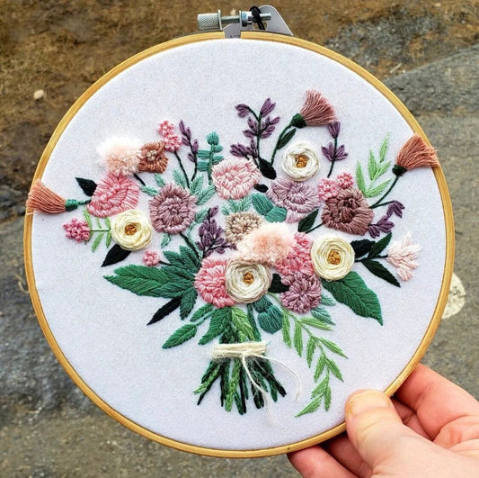 Cream Roses Wedding Bouquet Hand Embroidery Pattern