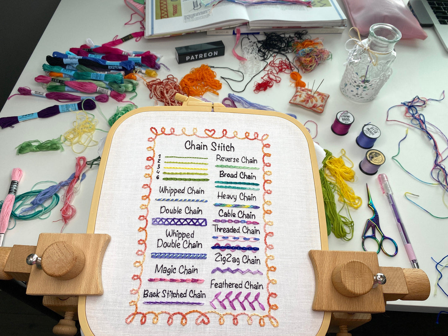 Chain Stitch Sampler Page for Beginners, Hand Embroidery PDF Pattern + Video Tutorials