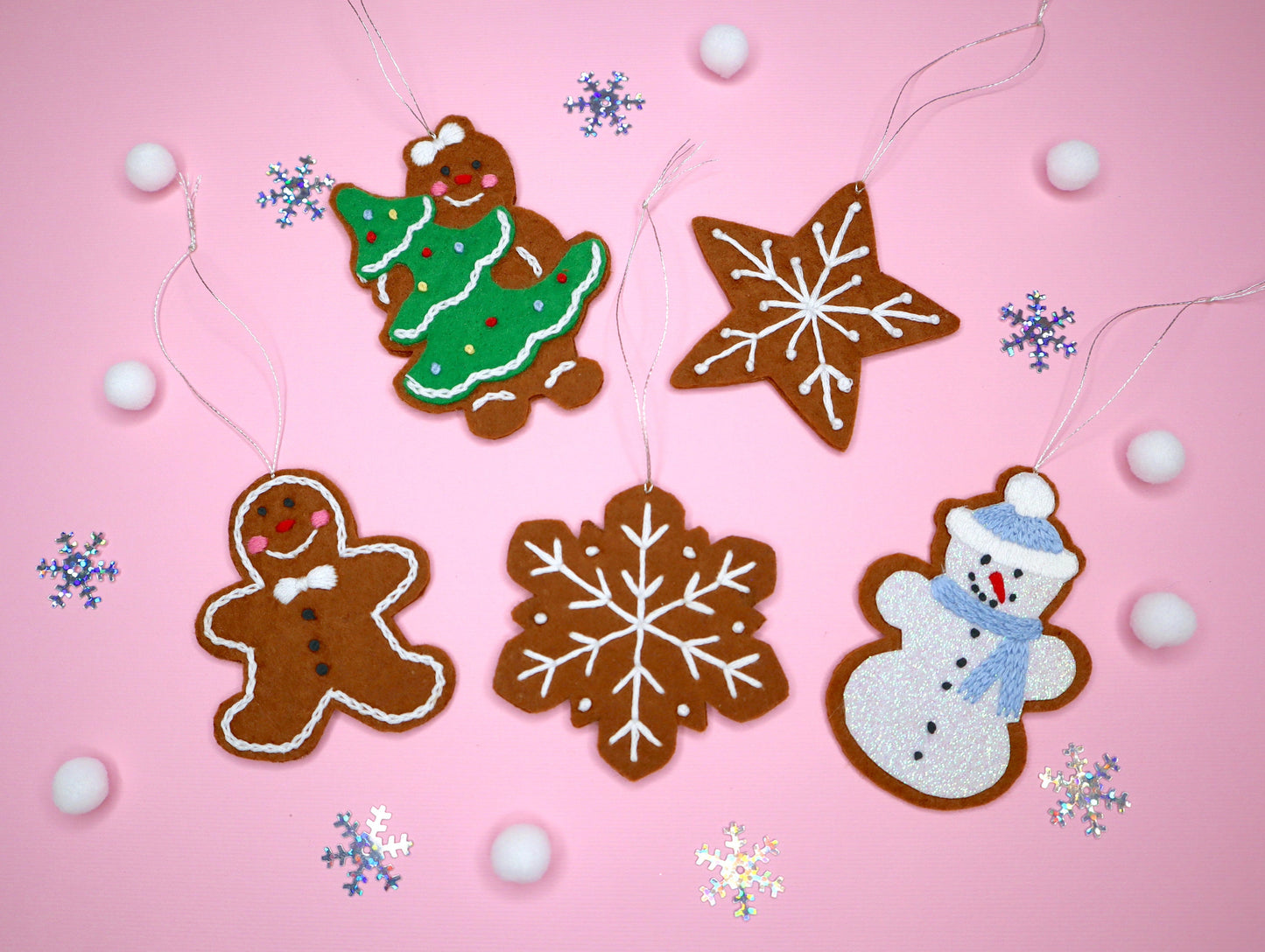 Gingerbread Cookies Christmas Ornaments - Hand Embroidery Pattern